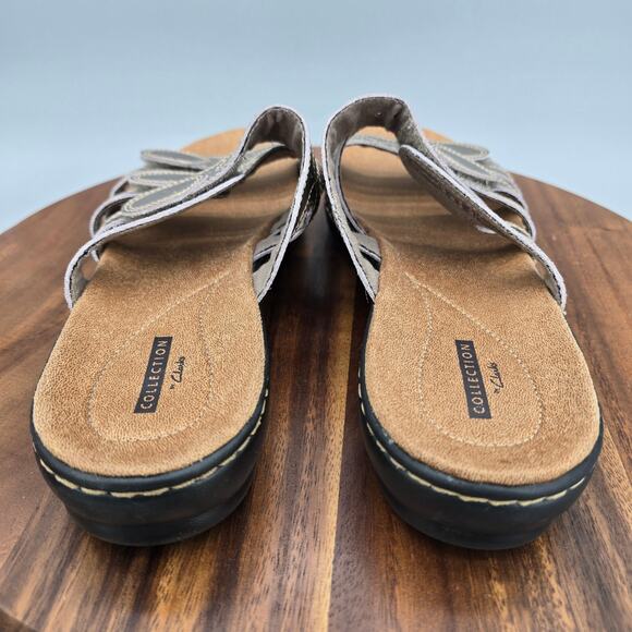 Clarks Sandals Women's 11 Wide Metallic Leather Strappy Comfort Adjustable Shoes - Picture 4 of 7